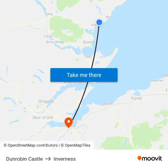 Dunrobin Castle to Inverness map