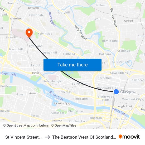 St Vincent Street, Glasgow to The Beatson West Of Scotland Cancer Centre map