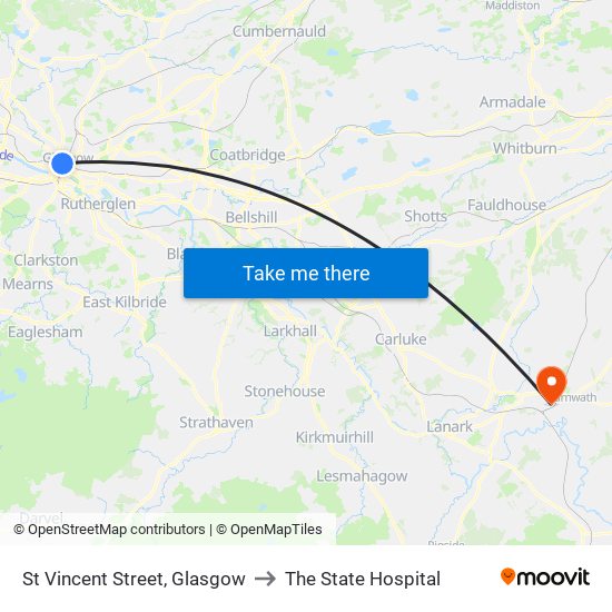 St Vincent Street, Glasgow to The State Hospital map