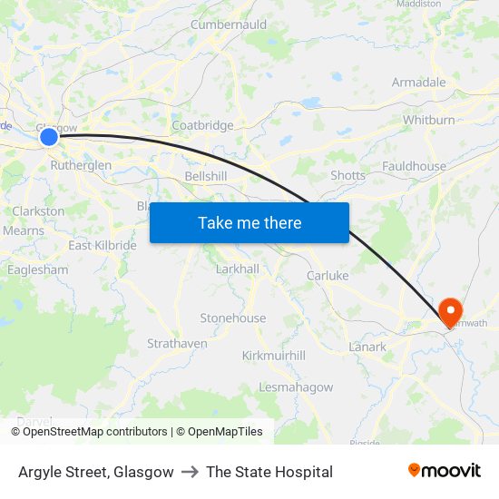 Argyle Street, Glasgow to The State Hospital map