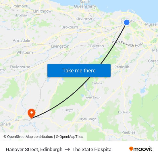 Hanover Street, Edinburgh to The State Hospital map