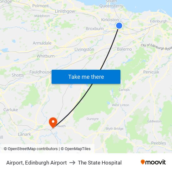 Airport, Edinburgh Airport to The State Hospital map