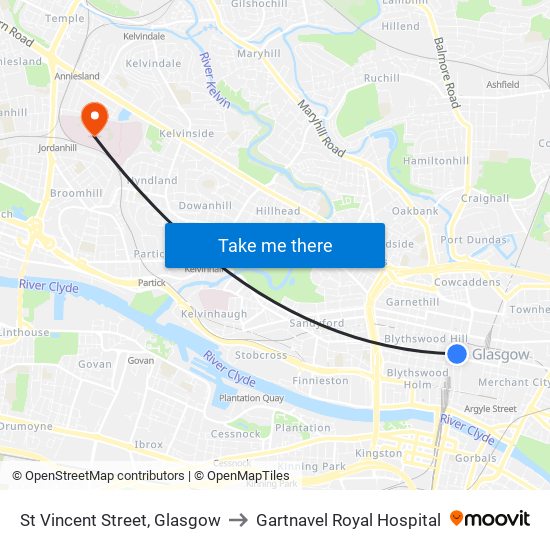 St Vincent Street, Glasgow to Gartnavel Royal Hospital map