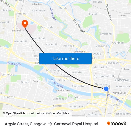 Argyle Street, Glasgow to Gartnavel Royal Hospital map