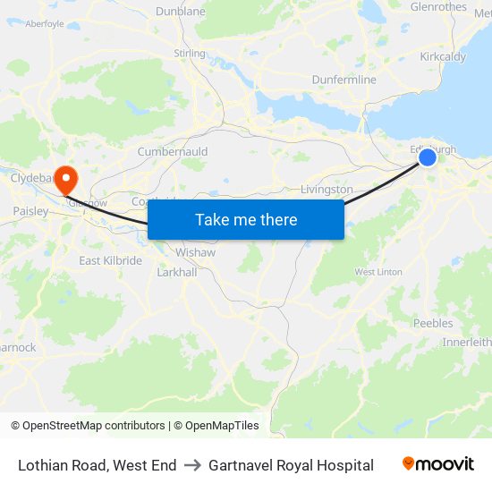 Lothian Road, West End to Gartnavel Royal Hospital map