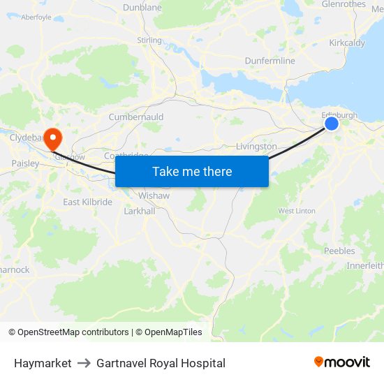 Haymarket to Gartnavel Royal Hospital map