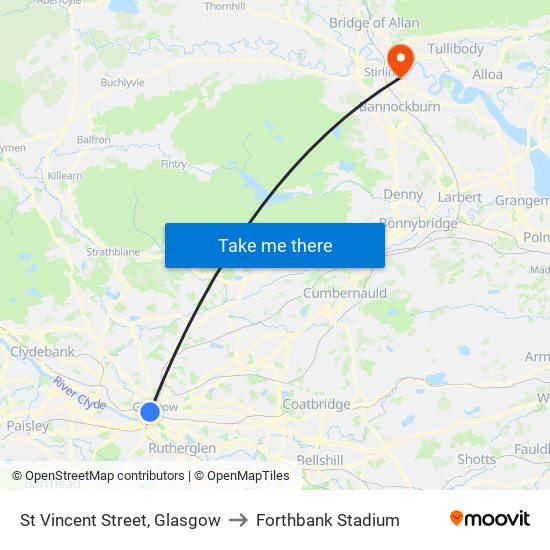 St Vincent Street, Glasgow to Forthbank Stadium map