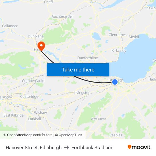 Hanover Street, Edinburgh to Forthbank Stadium map