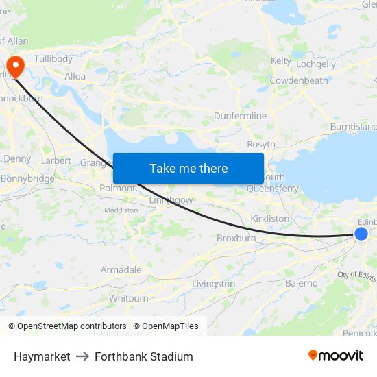 Haymarket to Forthbank Stadium map