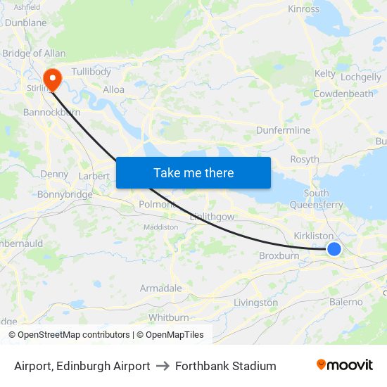 Airport, Edinburgh Airport to Forthbank Stadium map