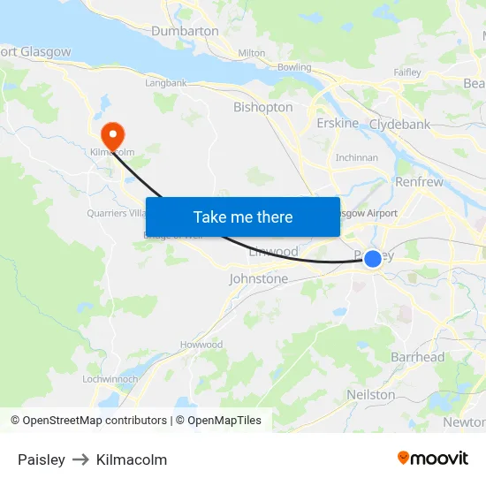 Paisley to Kilmacolm map