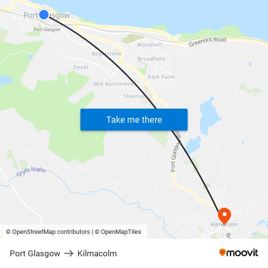 Port Glasgow to Kilmacolm map