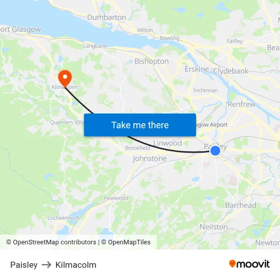 Paisley to Kilmacolm map