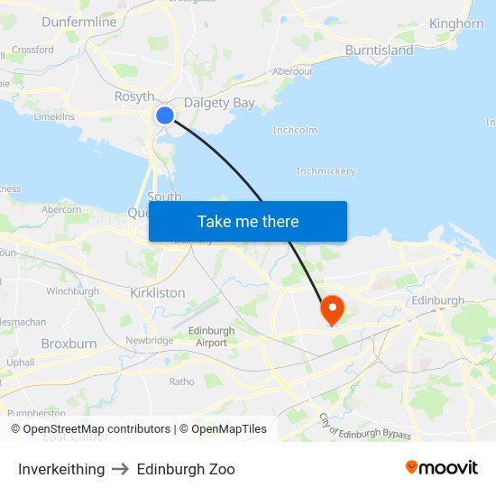 Inverkeithing to Edinburgh Zoo map