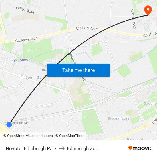 Novotel Edinburgh Park to Edinburgh Zoo map