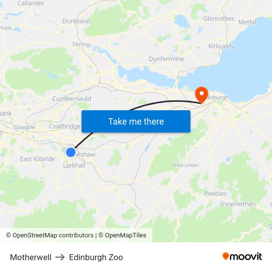 Motherwell to Edinburgh Zoo map