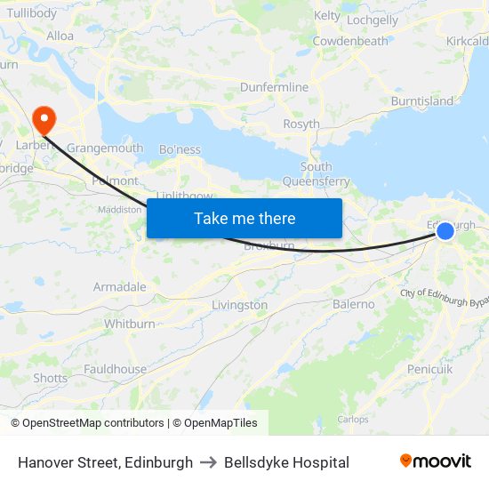 Hanover Street, Edinburgh to Bellsdyke Hospital map