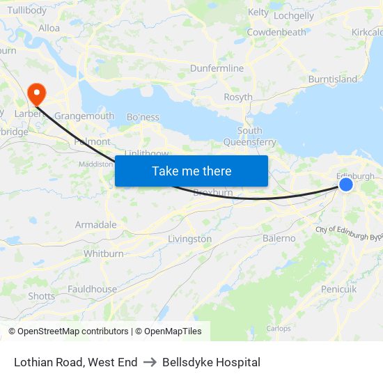 Lothian Road, West End to Bellsdyke Hospital map