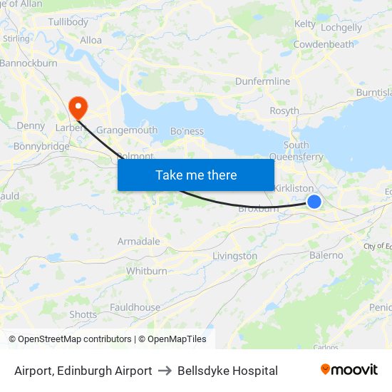 Airport, Edinburgh Airport to Bellsdyke Hospital map