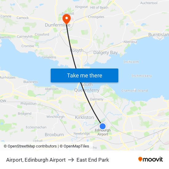 Airport, Edinburgh Airport to East End Park map