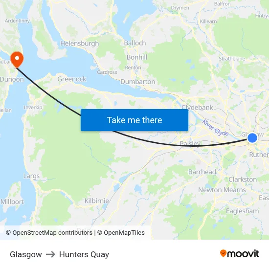 Glasgow to Hunters Quay map