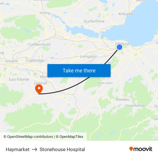 Haymarket to Stonehouse Hospital map