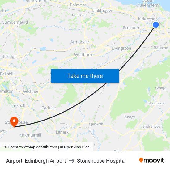 Airport, Edinburgh Airport to Stonehouse Hospital map