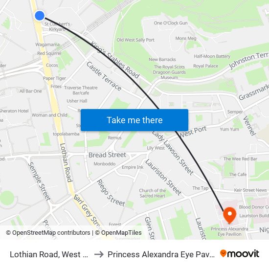 Lothian Road, West End to Princess Alexandra Eye Pavilion map