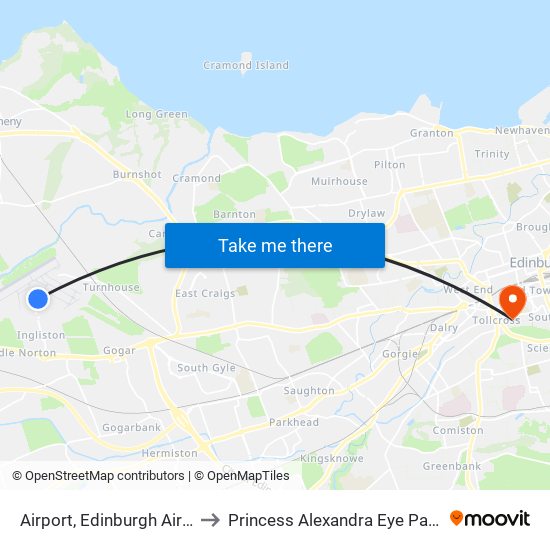 Airport, Edinburgh Airport to Princess Alexandra Eye Pavilion map