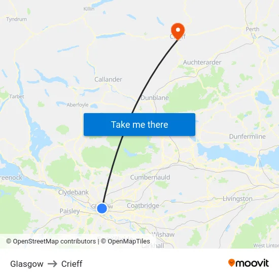 Glasgow to Crieff map