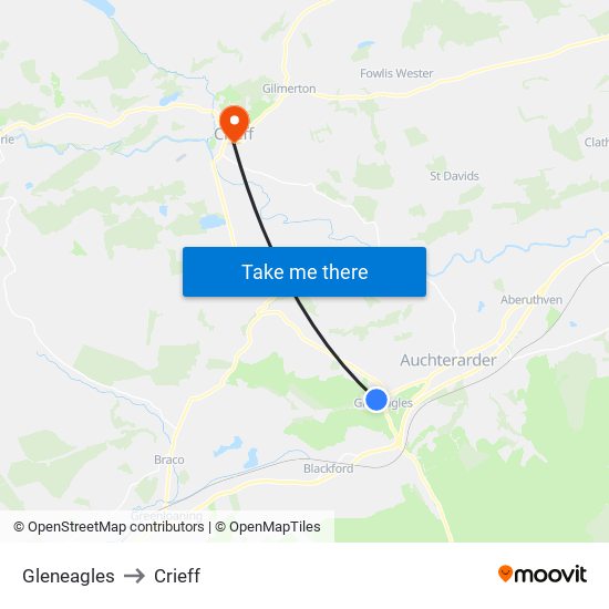 Gleneagles to Crieff map