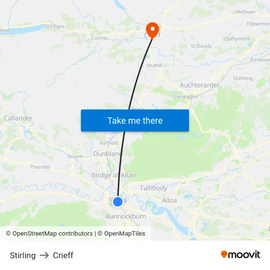 Stirling to Crieff map