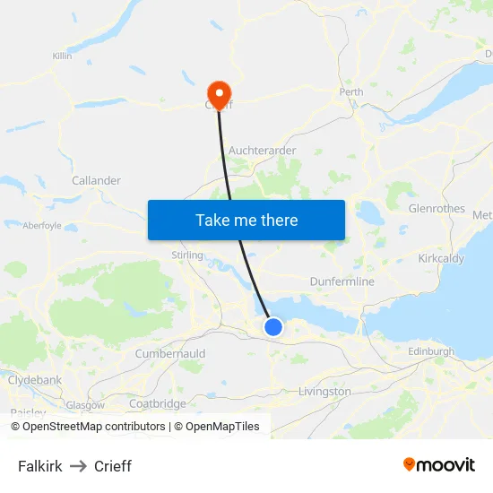 Falkirk to Crieff map