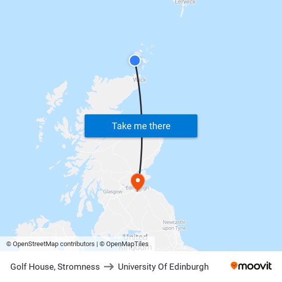 Golf House, Stromness to University Of Edinburgh map