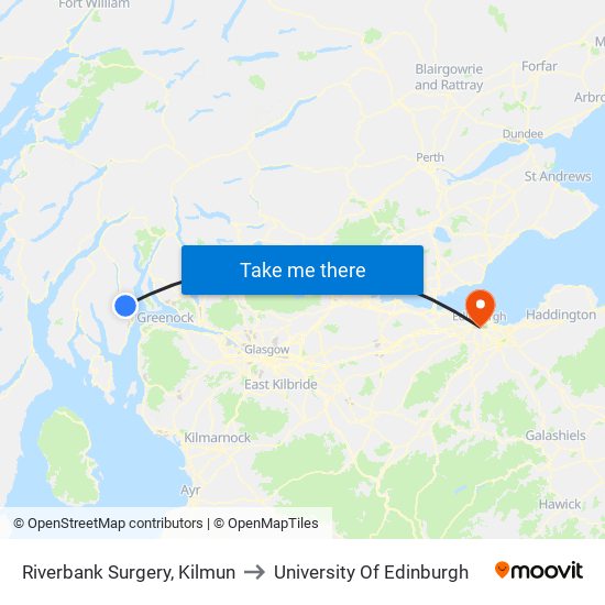 Riverbank Surgery, Kilmun to University Of Edinburgh map
