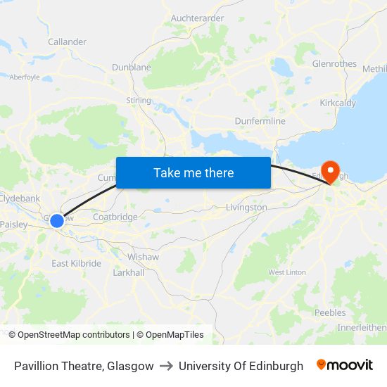 Pavillion Theatre, Glasgow to University Of Edinburgh map