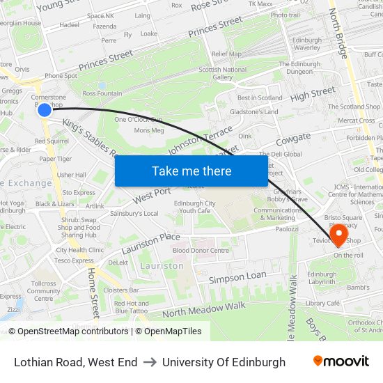 Lothian Road, West End to University Of Edinburgh map