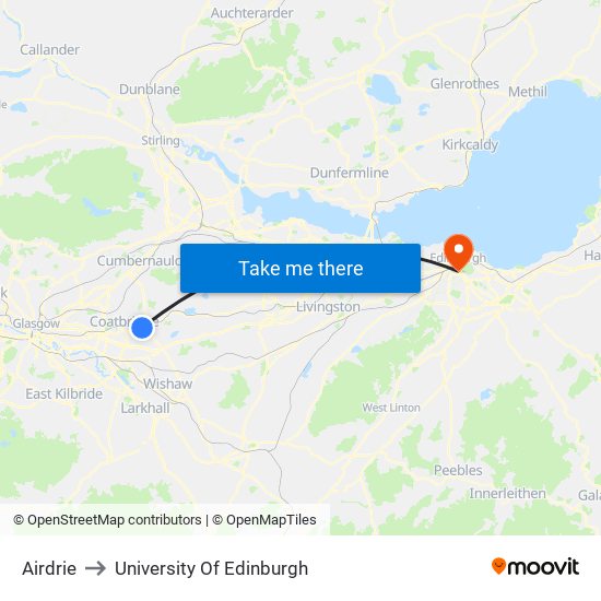 Airdrie to University Of Edinburgh map