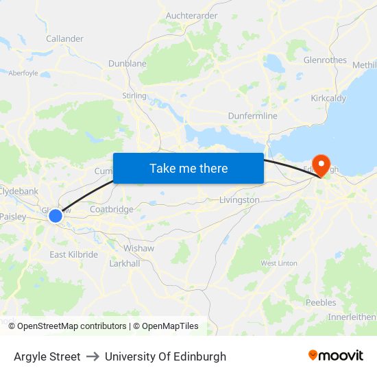 Argyle Street to University Of Edinburgh map