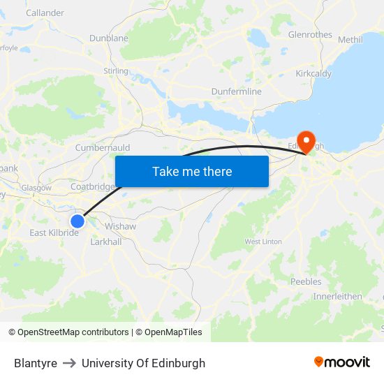 Blantyre to University Of Edinburgh map