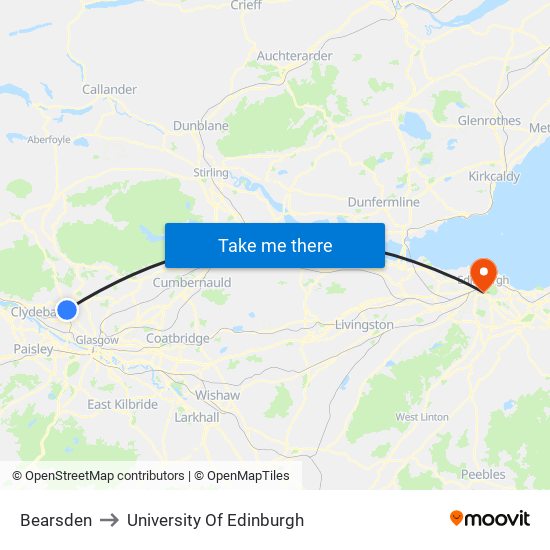 Bearsden to University Of Edinburgh map