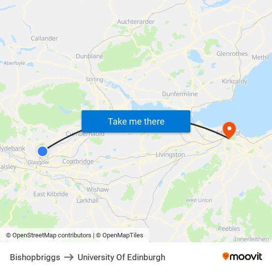 Bishopbriggs to University Of Edinburgh map