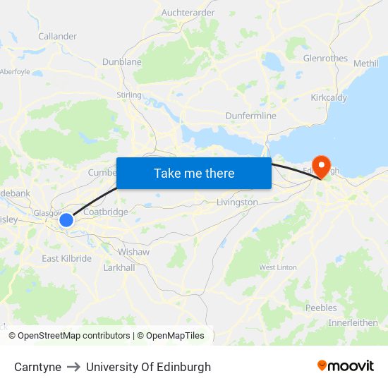 Carntyne to University Of Edinburgh map