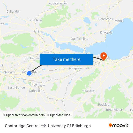 Coatbridge Central to University Of Edinburgh map