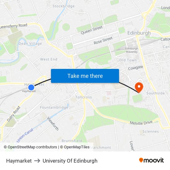 Haymarket to University Of Edinburgh map