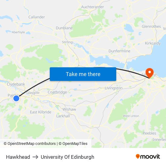 Hawkhead to University Of Edinburgh map