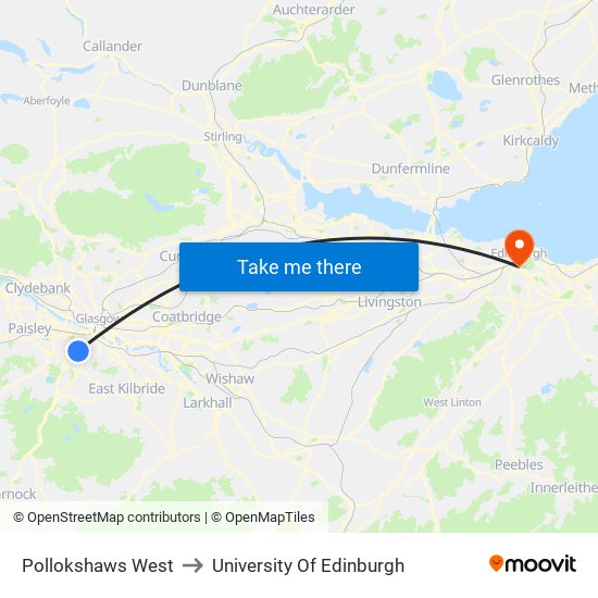Pollokshaws West to University Of Edinburgh map