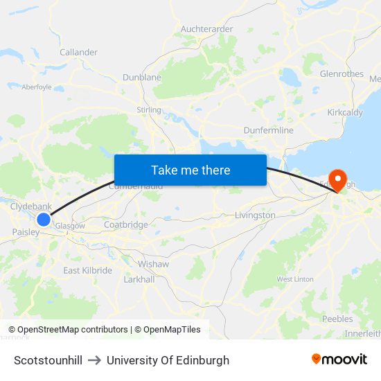 Scotstounhill to University Of Edinburgh map