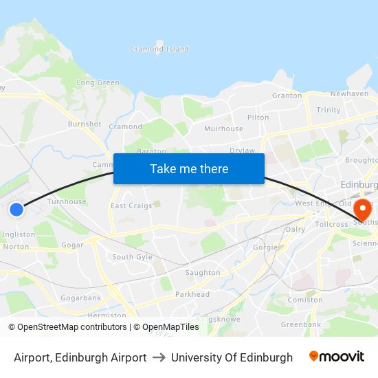 Airport, Edinburgh Airport to University Of Edinburgh map