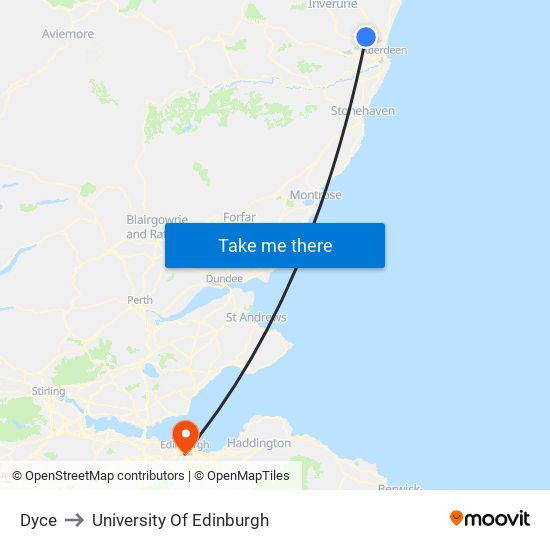 Dyce to University Of Edinburgh map